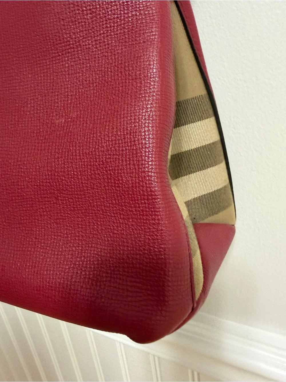 Burberry Burgundy Leather Satchel with Gold Hardware